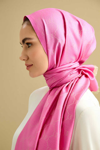 Noor Petek Pembe Jakarlı İpek Şal 70x200
