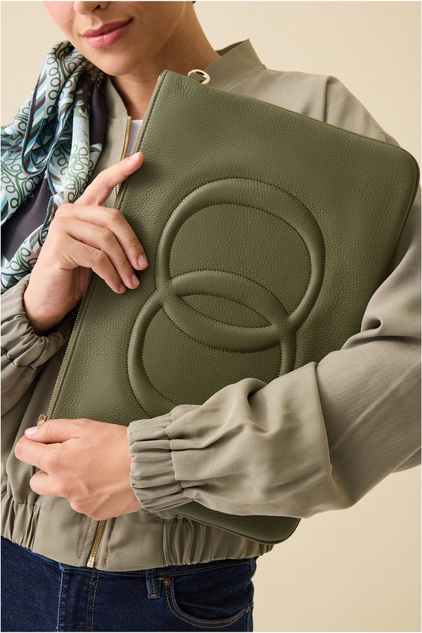 Noor Oil Green Leather Clutch Bag