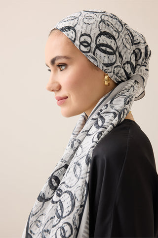 Noor Yağmuru Gri Pamuk Floş Şal 70x210