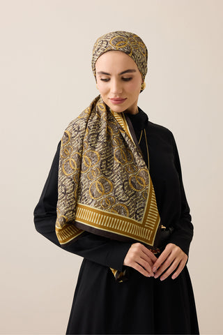 Noor Yağmuru Sarı Pamuk Floş Şal 70x210