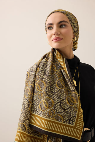 Noor Yağmuru Sarı Pamuk Floş Şal 70x210