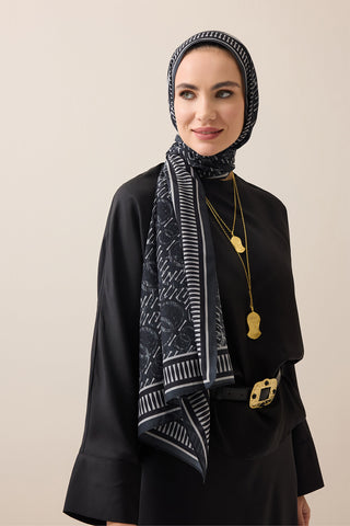 Noor Yağmuru Siyah-Beyaz Pamuk Floş Şal 70x210