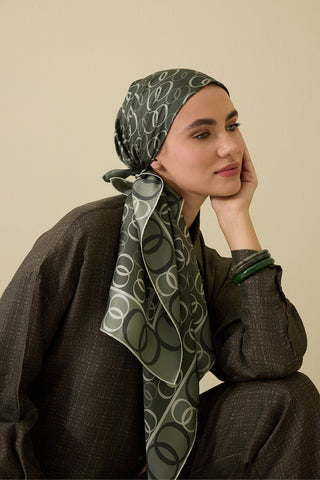 Noor Yolu 2 Haki Tivil İpek Eşarp 90x90