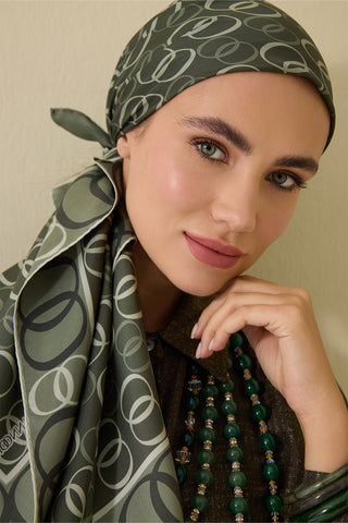 Noor Yolu 2 Haki Tivil İpek Eşarp 90x90