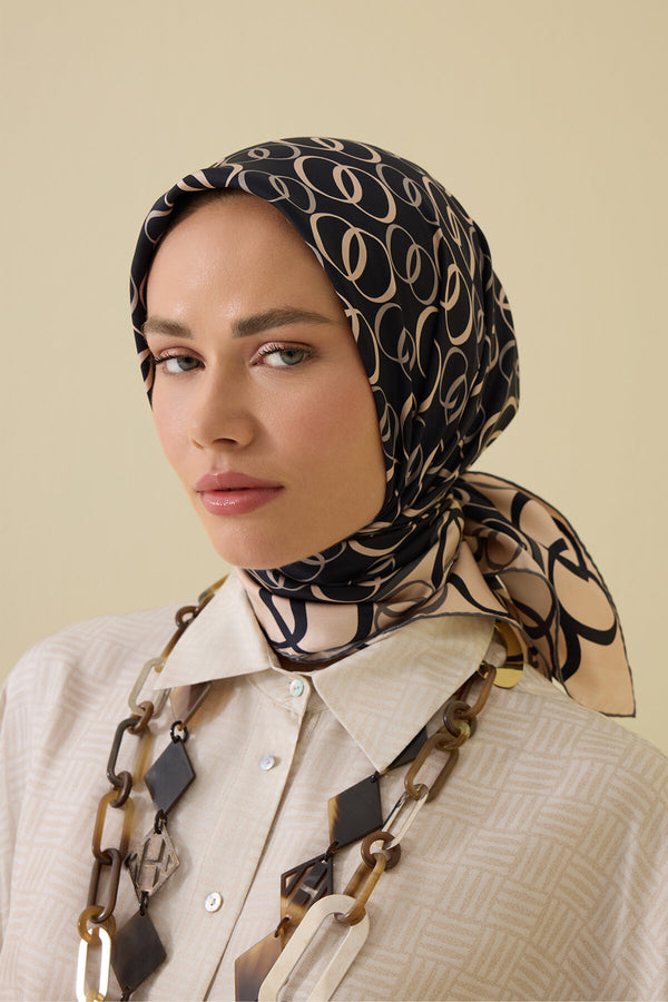 Noor Road 2 Black-Beige Silk Scarf