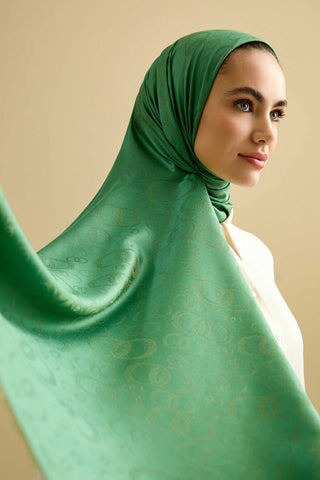 Noor Zümrüt Yeşili Jakarlı İpek Şal 70x200