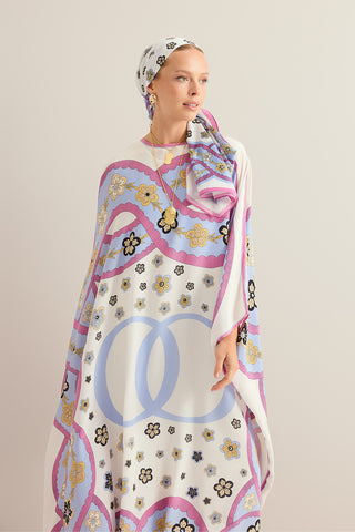 Örgü Beyaz Krep İpek Kaftan