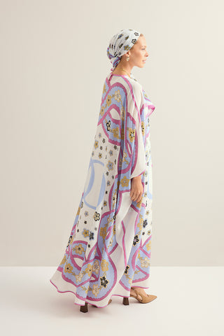 Örgü Beyaz Krep İpek Kaftan
