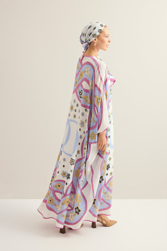 Örgü Beyaz Krep İpek Kaftan