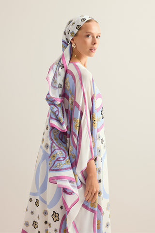 Örgü Beyaz Krep İpek Kaftan