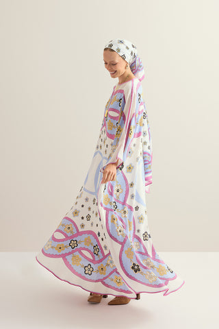 Örgü Beyaz Krep İpek Kaftan