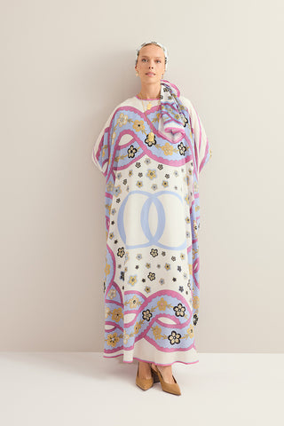 Örgü Beyaz Krep İpek Kaftan