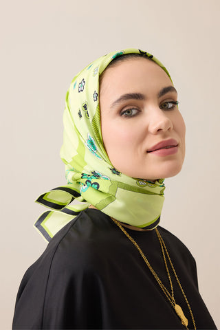 Örgü Fıstık Yeşili  Tivil İpek Eşarp 90x90