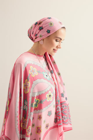 Örgü Pembe Floş Pamuk Şal 70x210