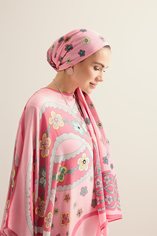 Örgü Pembe Floş Pamuk Şal 70x210
