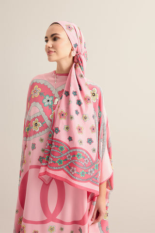 Örgü Pembe Floş Pamuk Şal 70x210