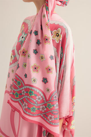 Örgü Pembe Floş Pamuk Şal 70x210