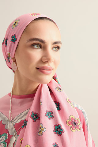 Örgü Pembe Floş Pamuk Şal 70x210
