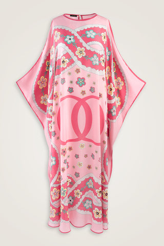 Örgü Pembe Krep İpek Kaftan