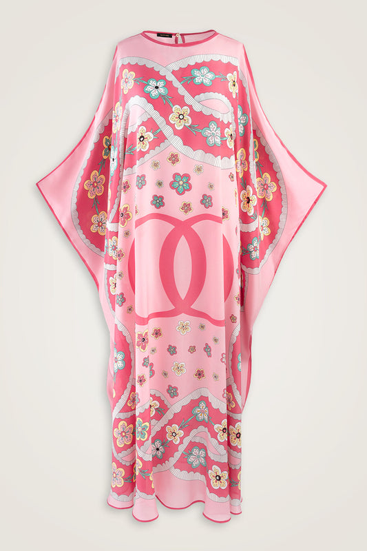 Örgü Pembe Krep İpek Kaftan