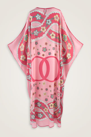 Örgü Pembe Krep İpek Kaftan