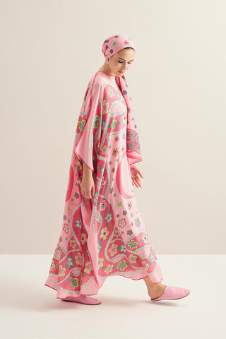 Örgü Pembe Krep İpek Kaftan