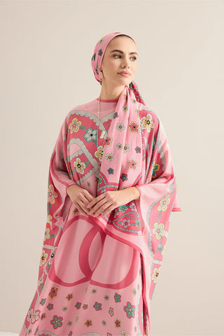 Örgü Pembe Krep İpek Kaftan