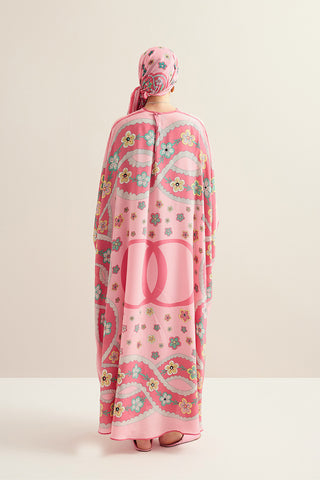 Örgü Pembe Krep İpek Kaftan