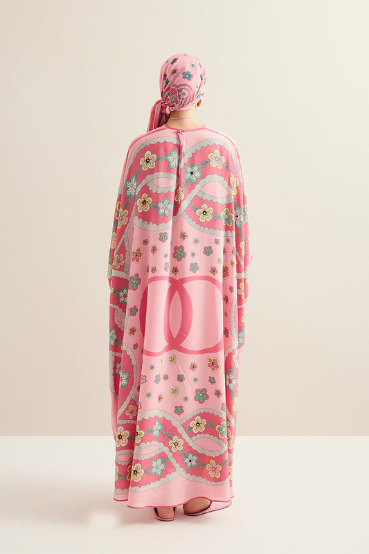 Örgü Pembe Krep İpek Kaftan
