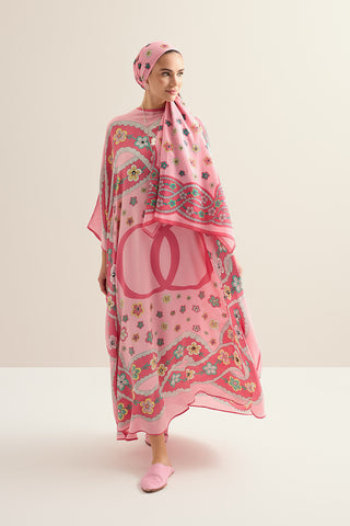 Örgü Pembe Krep İpek Kaftan