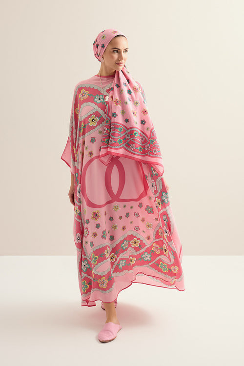 Knitted Pink Crepe Silk Kaftan