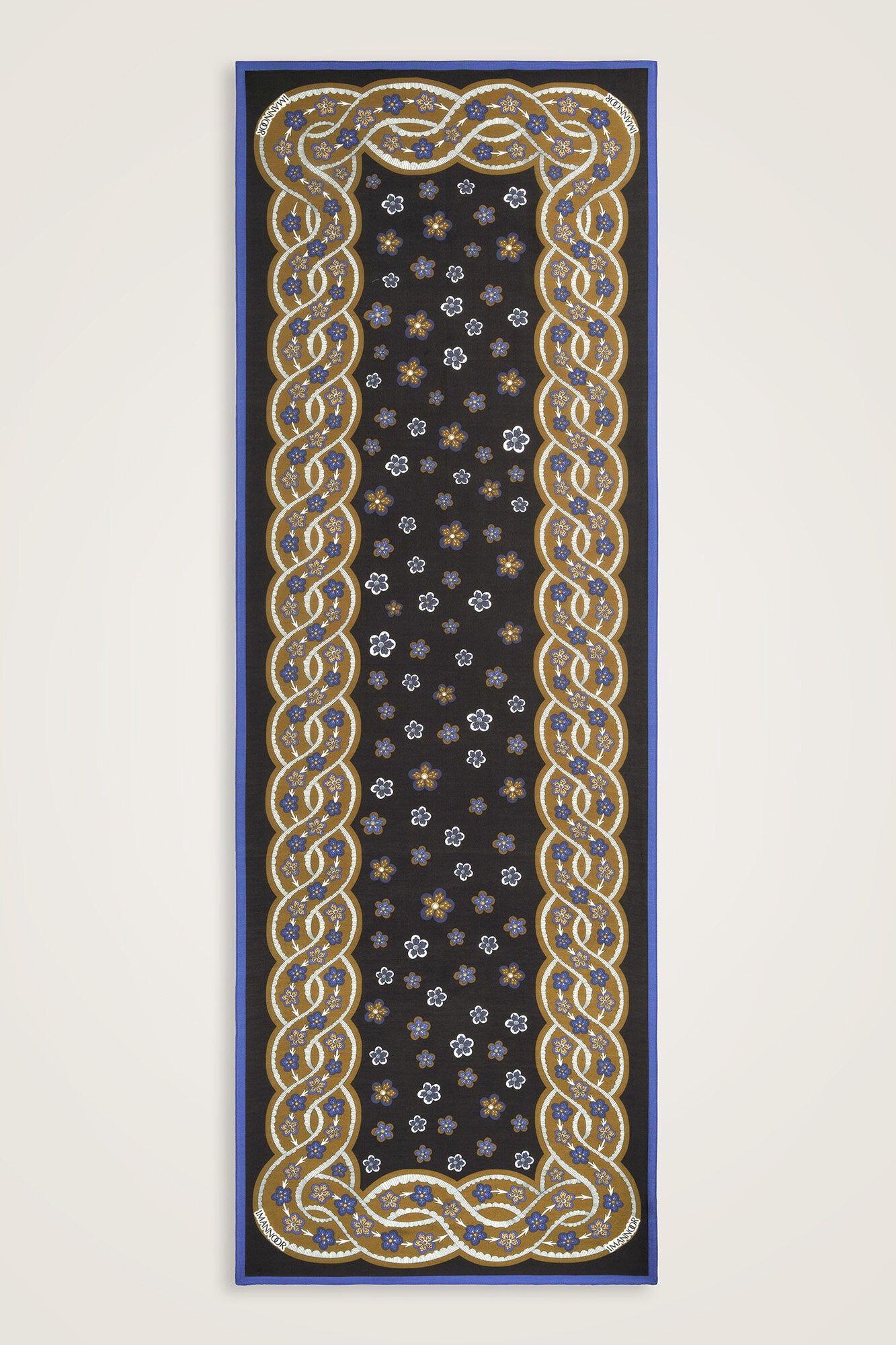 Örgü Siyah-Altın Floş Pamuk Şal 70x210