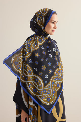 Örgü Siyah-Altın Floş Pamuk Şal 70x210