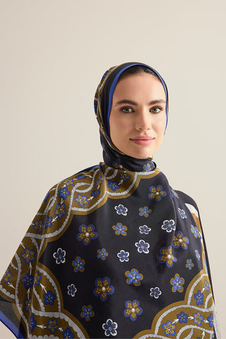 Örgü Siyah-Altın Floş Pamuk Şal 70x210
