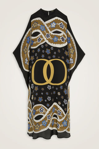 Örgü Siyah Krep İpek Kaftan