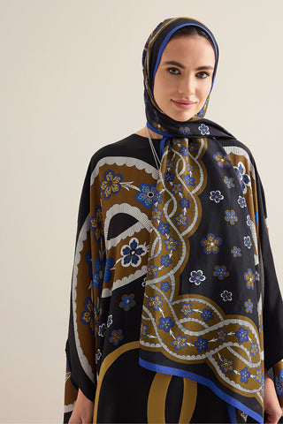 Örgü Siyah Krep İpek Kaftan