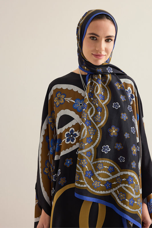 Örgü Siyah Krep İpek Kaftan