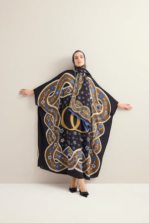 Knitted Black Crepe Silk Kaftan