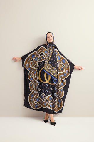 Örgü Siyah Krep İpek Kaftan