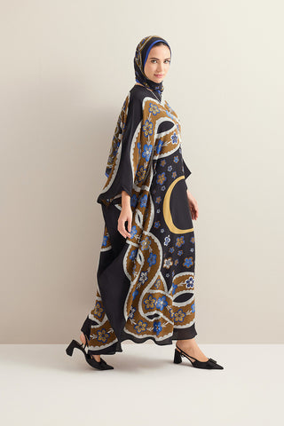 Örgü Siyah Krep İpek Kaftan