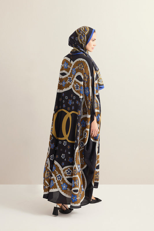 Örgü Siyah Krep İpek Kaftan