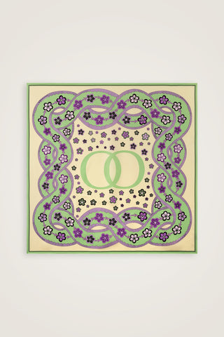 Örgü Yeşil-Lila Tivil İpek Eşarp 90x90