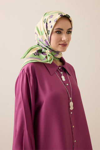 Örgü Yeşil-Lila Tivil İpek Eşarp 90x90
