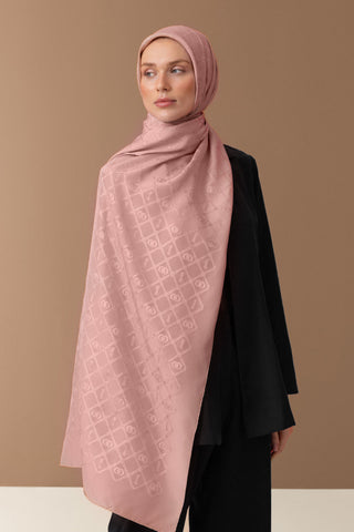 Oryantal Kafes Açık Pembe Jakarlı İpek Şal 70x200