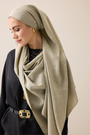 Oriental Chain Sand Beige Jacquard Silk Shawl