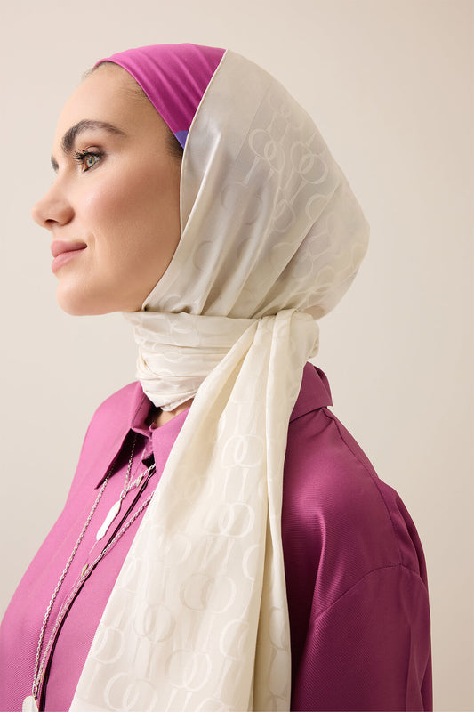 Oryantal Zincir Koyu Beyaz Pamuk İpek Şal 70x200