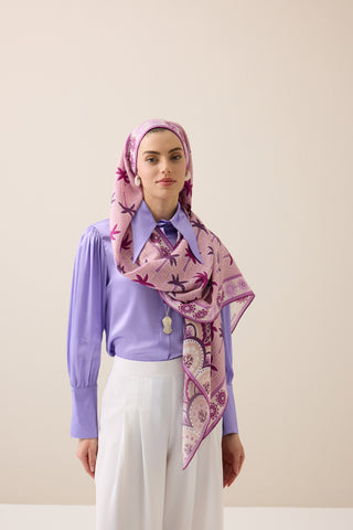 Palmiye Adası Pembe Pamuk İpek Şal 70x210