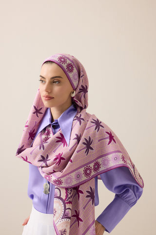 Palmiye Adası Pembe Pamuk İpek Şal 70x210