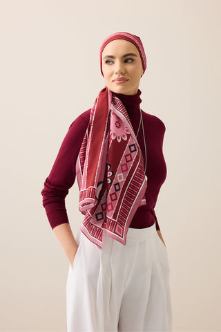 Papatya Noor Bordo Pamuk Floş Şal 70x210
