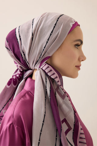 Papatya Noor Mürdüm Pamuk Floş Şal 70x210